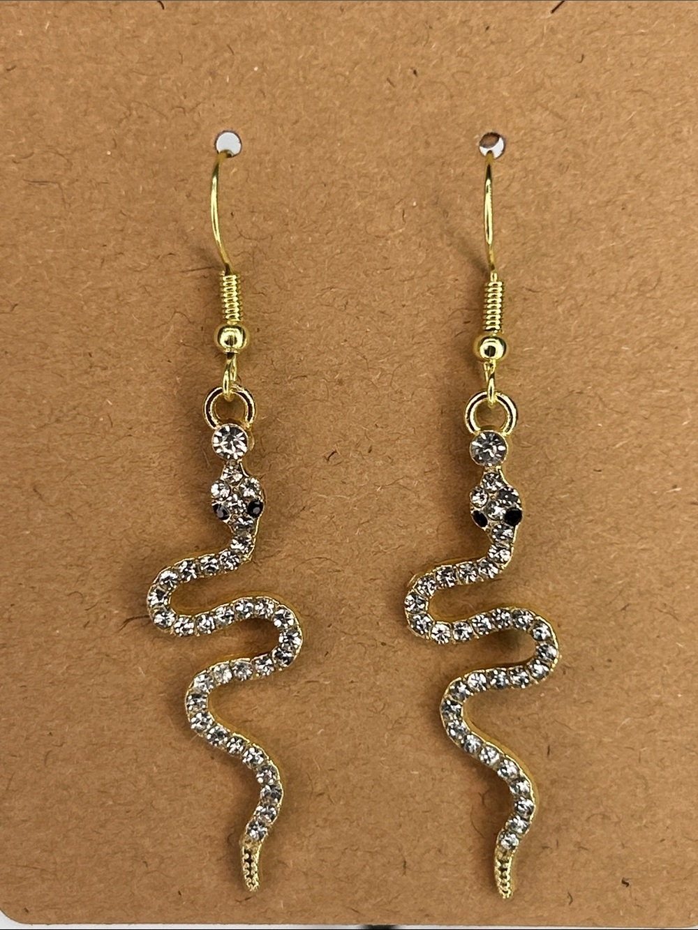 Gold Tone Crystal Snake Drop Earrings Fashion Jewelry